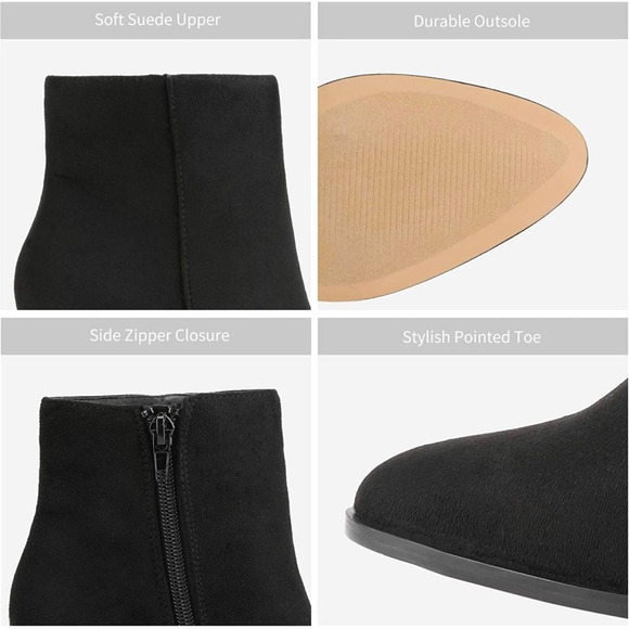 NWT Wool + Pepper Co. Black Suede Heeled Ankle Booties - Picture 3 of 8